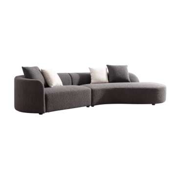 Acanva Luxury Modern Style Living Room Upholstery Curved Sofa with Chaise 2-Piece Set, Right Hand Facing Sectional, Pearl Boucle Couch, Dark Grey