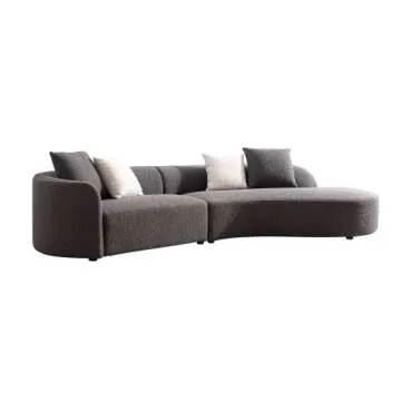 Acanva Luxury Modern Style Living Room Upholstery Curved Sofa with Chaise 2-Piece Set, Right Hand Facing Sectional, Pearl Boucle Couch, Dark Grey