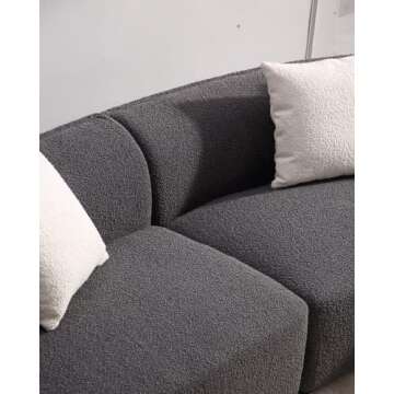 Acanva Luxury Modern Style Living Room Upholstery Curved Sofa with Chaise 2-Piece Set, Right Hand Facing Sectional, Pearl Boucle Couch, Dark Grey