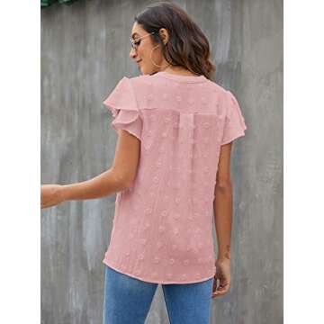 Blooming Jelly Womens White Blouse V Neck Ruffle Sleeve Flowy Shirts Dressy Casual Cute Summer Tops(X-Largr, Dusty Rose)