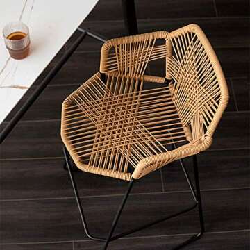 Beige Rattan Bar Stool Home Décor Rattan Wicker Barstools Chair with Footrest & Back, High Bar Stoo...