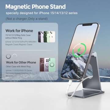 Lucrave Magnetic Phone Stand Holder for Desk, Adjustable Aluminum MagSafe Cell Phone Stand Cradle Compatible with iPhone 16 15 14 13 12 Pro Max Plus Mini MagSafe Case All Phones
