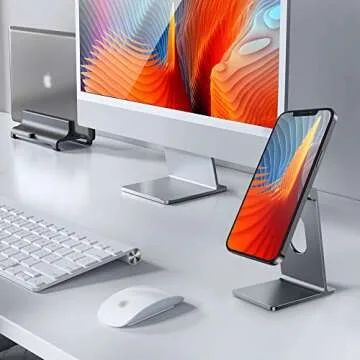 Lucrave Magnetic Phone Stand Holder for Desk, Adjustable Aluminum MagSafe Cell Phone Stand Cradle Compatible with iPhone 16 15 14 13 12 Pro Max Plus Mini MagSafe Case All Phones