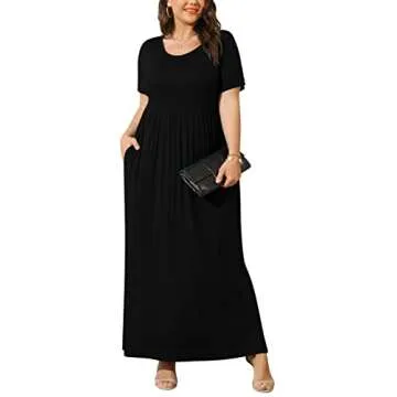 BISHUIGE Women Summer Casual XL-6X Plus Size Maxi Long Dresse with Pockets XX-Large, Black