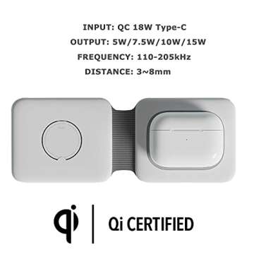 Foldable Wireless Charger Station 3 in 1, 15W Magnetic Fast Travel Charging Pad for Multiple Devices...