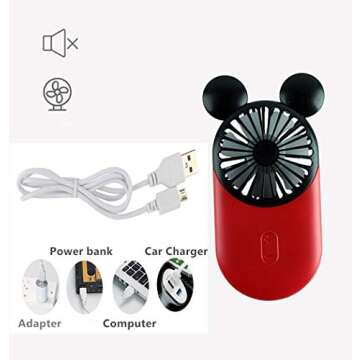 Kbinter Mini Fan - USB Rechargeable, Cute Mouse Design
