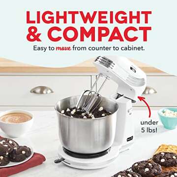 Dash Stand Mixer with 6 Speed Settings and 3qt Mixing Bowl for Effortless Baking