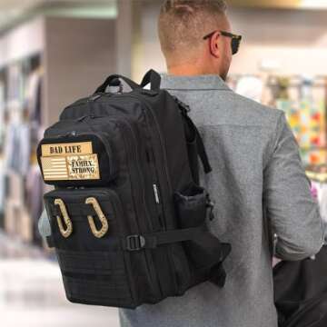 ActiveDoodie Dad Diaper Bag for Men with Removable Patches, Waterproof Tri-fold Changing Pad, Insulated Pouches, Molle Webbing, YKK Zippers, Black