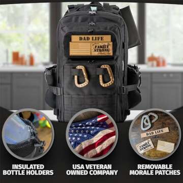 ActiveDoodie Dad Diaper Bag for Men with Removable Patches, Waterproof Tri-fold Changing Pad, Insulated Pouches, Molle Webbing, YKK Zippers, Black