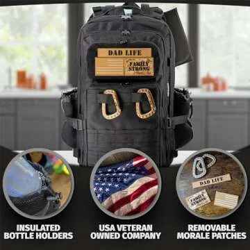 ActiveDoodie Dad Diaper Bag for Men with Removable Patches, Waterproof Tri-fold Changing Pad, Insulated Pouches, Molle Webbing, YKK Zippers, Black