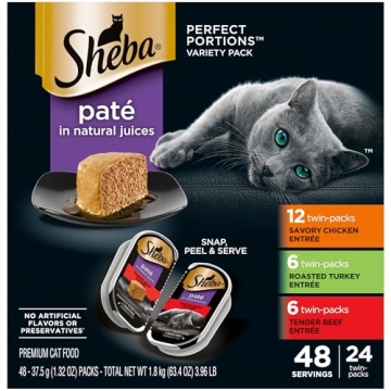 Sheba Perfect Portions Wet Cat Food Pate, Savory Chicken Entree, Roasted Turkey Entree, Tender Beef ...