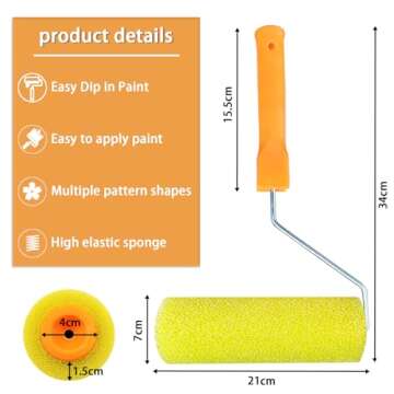 YLTOLOO 2 Pcs Textured Paint Roller Covers with 2 Frames Set, 8 inch Foam Drywall Texture Paint Roll...