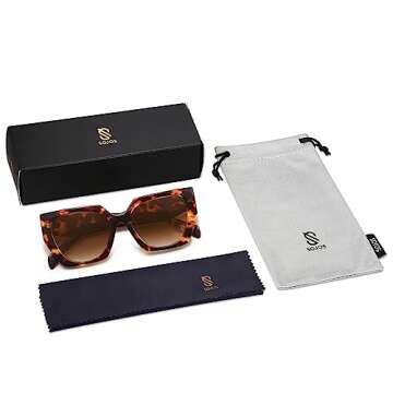 SOJOS Trendy Oversized Polarized Sunglasses Womens Big Square Cateye Sunnies, Lentes de sol para mujer SJ2205, Brown Tortoise/Brown