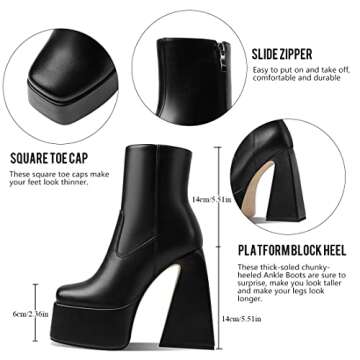 Goiphrri Womens Chunky Heel Ankle Boots Platform Block High Square Toe Zipper Punk Combat Motorcycle...