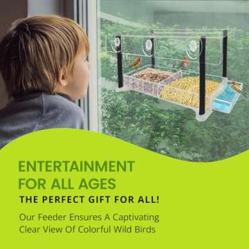 Nature Gear Window Bird Feeder, Acrylic Bird House with Sliding Tray, Clear Bird Feeders with Strong Suction Cups for Windows, Weather Resistant & Easy to Clean Bird Houses, Column