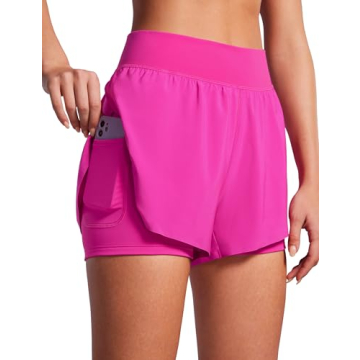 CRZ YOGA 2 in 1 Dolphin Running Shorts for Women High Waisted Gym Workout Athletic Tennis Shorts wit...
