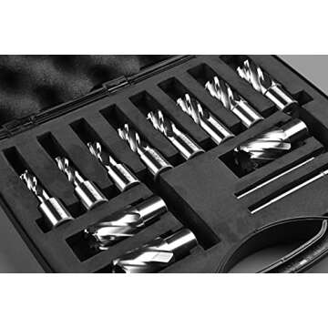 Annular Cutter Set 13 pcs JESTUOUS 3/4 Inch Weldon Shank 1 Cutting Depth and Cutting Diameter from 7/16 to 1-1/16 for Mag Drill Press HSS Standard Kit Two Flat with 2 Pilot Pins