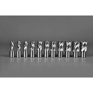 Annular Cutter Set 13 pcs JESTUOUS 3/4 Inch Weldon Shank 1 Cutting Depth and Cutting Diameter from 7/16 to 1-1/16 for Mag Drill Press HSS Standard Kit Two Flat with 2 Pilot Pins