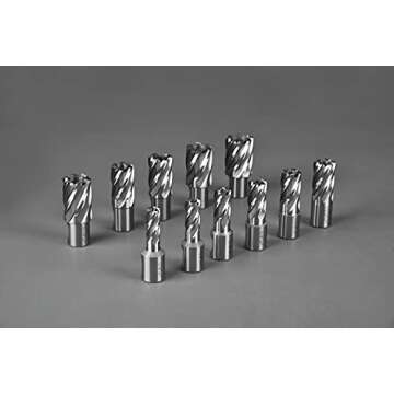 Annular Cutter Set 13 pcs JESTUOUS 3/4 Inch Weldon Shank 1 Cutting Depth and Cutting Diameter from 7/16 to 1-1/16 for Mag Drill Press HSS Standard Kit Two Flat with 2 Pilot Pins