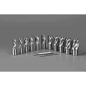 Annular Cutter Set 13 pcs JESTUOUS 3/4 Inch Weldon Shank 1 Cutting Depth and Cutting Diameter from 7/16 to 1-1/16 for Mag Drill Press HSS Standard Kit Two Flat with 2 Pilot Pins