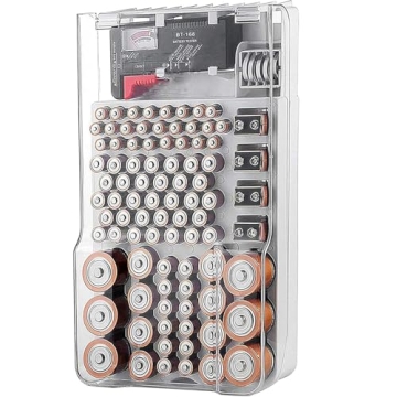 Yuecoom Clear Lid Battery Organizer with Tester - Holds 93 Batteries