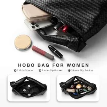 Vulkitty Hobo Bags For Women, Woven Leather Shoulder Purse Fashion Designer Ladies Top-Handle Handbag Black