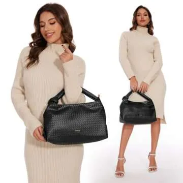 Vulkitty Hobo Bags For Women, Woven Leather Shoulder Purse Fashion Designer Ladies Top-Handle Handbag Black