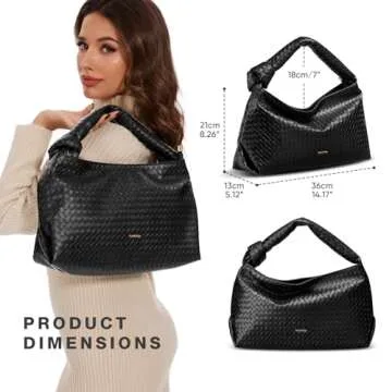 Vulkitty Hobo Bags For Women, Woven Leather Shoulder Purse Fashion Designer Ladies Top-Handle Handbag Black