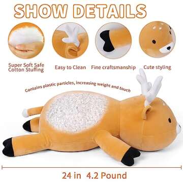 WeBingo Weighted Stuffed Animals, 24" Weighted Deer Plush Toy 4.2 Lb Soft Pillow Cute Giant Plushie ...