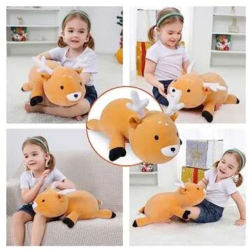 WeBingo Weighted Stuffed Animals, 24" Weighted Deer Plush Toy 4.2 Lb Soft Pillow Cute Giant Plushie Gifts for Kids & Adults(Deer)