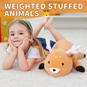 WeBingo Weighted Stuffed Animals, 24" Weighted Deer Plush Toy 4.2 Lb Soft Pillow Cute Giant Plushie Gifts for Kids & Adults(Deer)