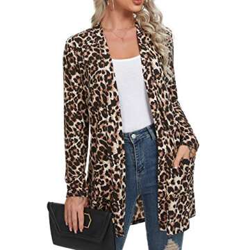 QIXING Women's Casual Leopard Printed Cardigans Long Sleeve Cover Up with Pockets FP Leopard Brown-X-Large
