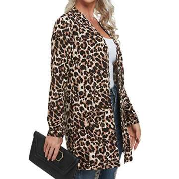 QIXING Women's Casual Leopard Printed Cardigans Long Sleeve Cover Up with Pockets FP Leopard Brown-X-Large