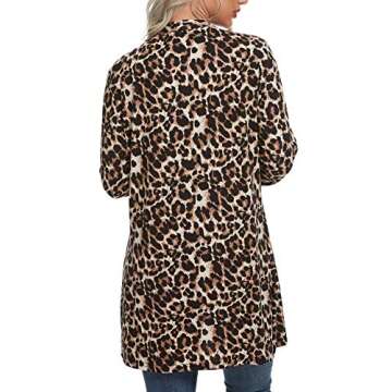 QIXING Women's Casual Leopard Printed Cardigans Long Sleeve Cover Up with Pockets FP Leopard Brown-X-Large