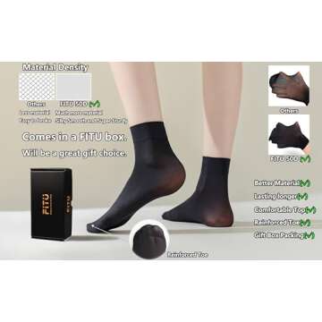 Fitu Women's 10 Pairs Pack Nylon Ankle Tights Hosiery Socks (Black) One Size Black