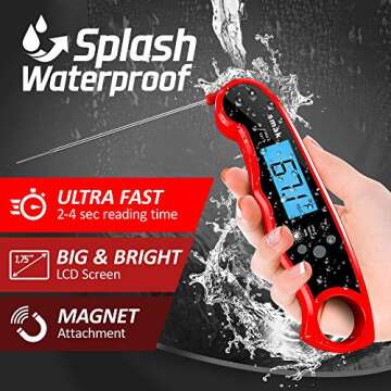Digital Instant Read Meat Thermometer - Waterproof Kitchen Food Cooking Super Fast Thermometer Elect...