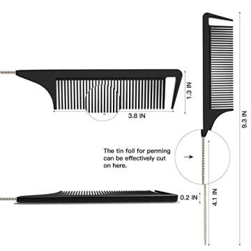Yumflan Hair Comb, Rat Tail Comb for Braiding Hair, Fine Tooth Hair Comb with Stainless Steel Pintai...