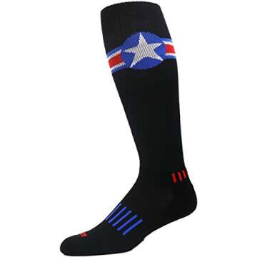 MOXY Socks Black with Red, White, and Blue American Star Performance Knee-High Socks