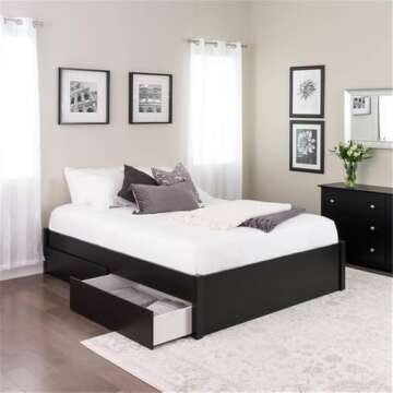 Prepac Select Queen 4-Post Raised Platform 2-Drawer Storage Bed, Modern Queen Storage Bed with Drawe...
