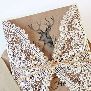 Picky Bride 50Pcs Vintage Lace Wedding Invitations Rustic Wedding Invites with Kraft Paper Insert Cards - Set of 50 pcs (Blank Wedding Invitations)