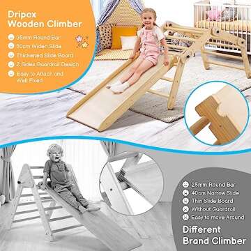 Dripex Pikler Triangle Set, X-Large Climbing Triangle with Reversible Ramp and More Than 20 Playing Modes, Premium Early Learning Montessori Climbing Toys for Toddler Kids