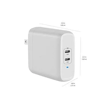 Amazon Basics 36W Two-Port USB-C Wall Charger for Tablets and Phones with Power Delivery - White, 2.34 x 1.09 x 2.21 in (PD36U-2TNB)
