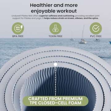 Lindywell Pilates Mat - Our non slip yoga mat is 10mm thick 6 feet long & 26 inches wide giving you support, stability, and plenty of space to move through your workouts and stretching - TPE foam -
