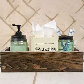 Kingrol Bathroom Decor Box, Toilet Paper Holder, Wood Box Storage Bin Tray, Rustic Bathroom Kitchen Table Counter Farmhouse Decor (Brown)