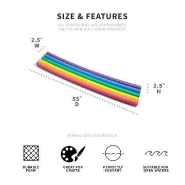 Big Joe Swim Noodle 35 Pack Pool Noodles, Red, Blue, Green, Purple, Yellow Foam, 4.5 feet, 55"L x 2"W x 2"H each