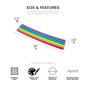 Big Joe Swim Noodle 35 Pack Pool Noodles, Red, Blue, Green, Purple, Yellow Foam, 4.5 feet, 55"L x 2"W x 2"H each