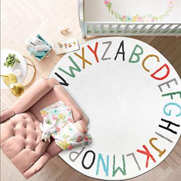 Topotdor Rainbow Round Kids Play Rug Alphabet Nursery Area Rug Extra Large Soft Crawling Play Mat fo...