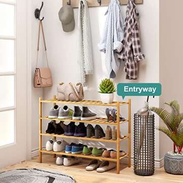 viewcare Shoe Rack, 4-Tier Long Shoe Rack for Entryway, Bamboo Wood Shoe Rack for Closet & Hallway, ...