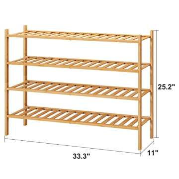 viewcare Bamboo Shoe Rack, 4-Tier Functional Storage Solution
