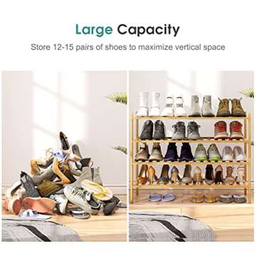 viewcare Bamboo Shoe Rack, 4-Tier Functional Storage Solution
